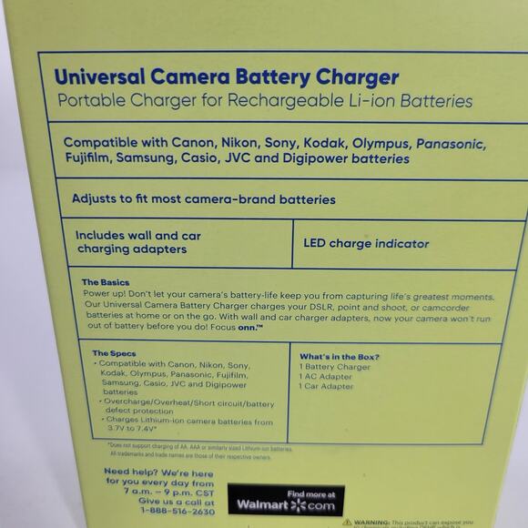 Onn Focus Universal Camera Battery Charger 100012672 - Wall & Car Adapter - Picture 3 of 4